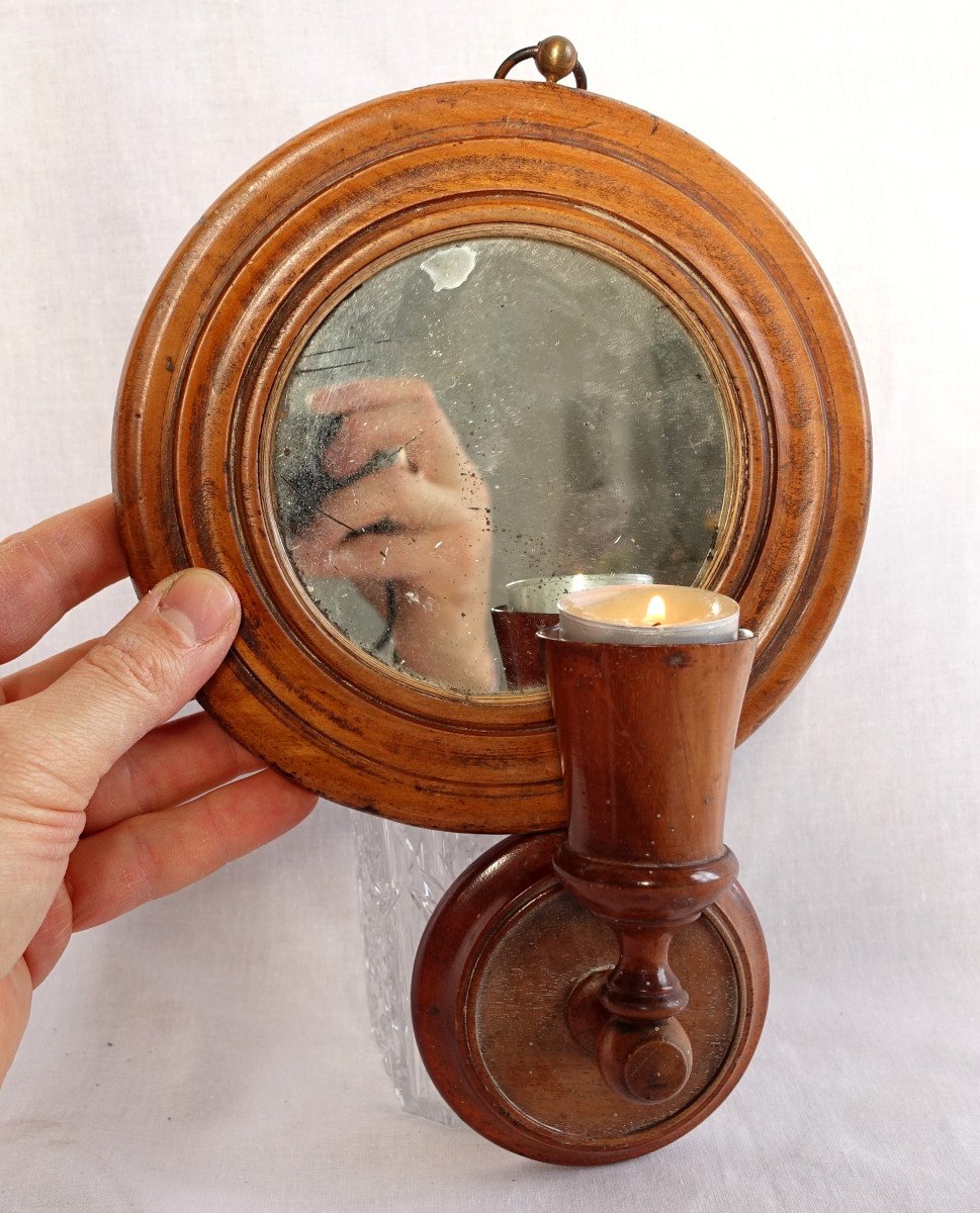 Wall Mirror In Turned Boxwood - Haute-époque Decor Louis XIV Style Cabinet Curiosities-photo-5