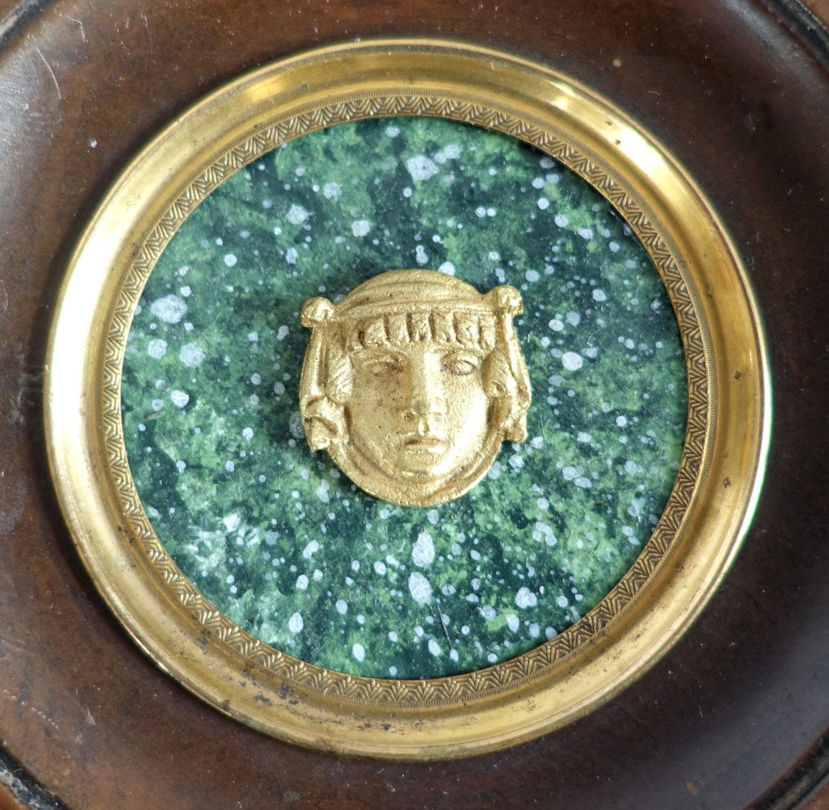 Ravrio - Miniature Portrait Of A Satyr, Souvenir Of The Grand Tour, Gilt Bronze On Porphyry Background-photo-4