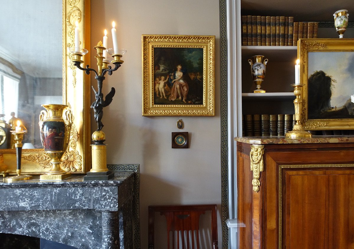 Ravrio - Miniature Portrait Of A Satyr, Souvenir Of The Grand Tour, Gilt Bronze On Porphyry Background-photo-5