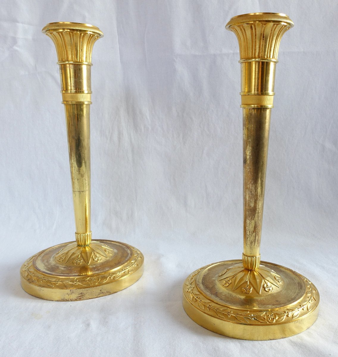 Pair Of Empire Period Mercury Gilt Bronze Candlesticks-photo-3