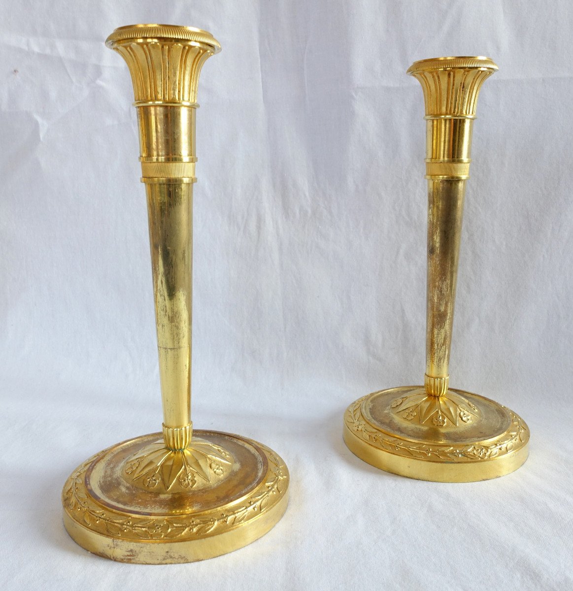 Pair Of Empire Period Mercury Gilt Bronze Candlesticks-photo-4