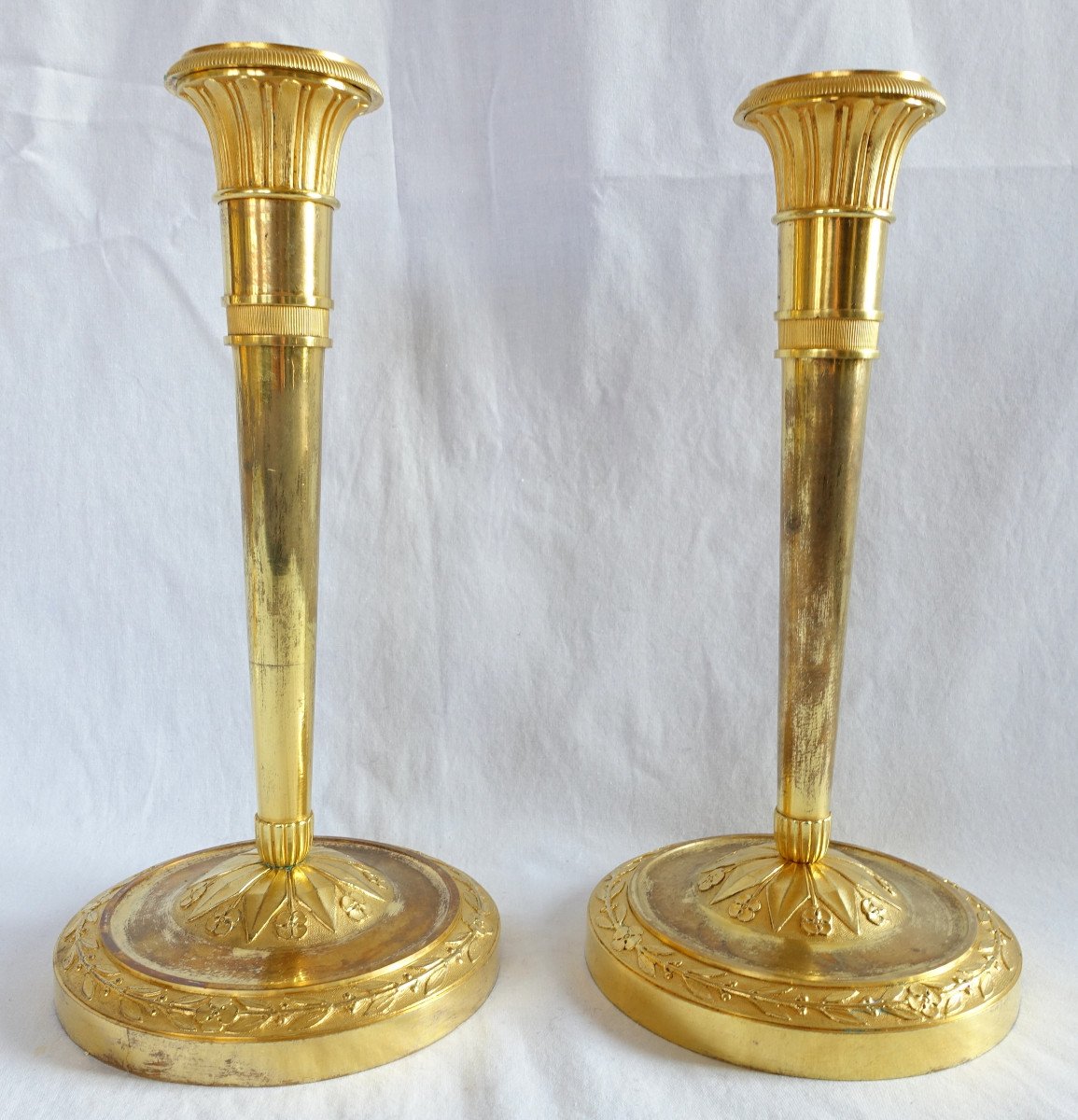 Pair Of Empire Period Mercury Gilt Bronze Candlesticks-photo-1