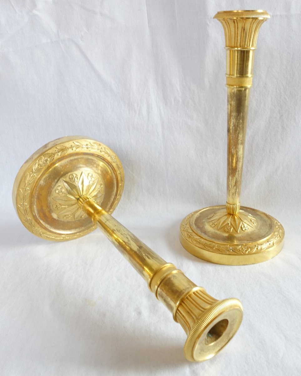 Pair Of Empire Period Mercury Gilt Bronze Candlesticks-photo-2