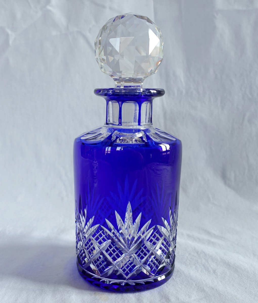 Baccarat, Grand Flacon à Alcool, Parfum En Cristal Overlay Bleu - Modèle Douai 20,2cm-photo-2