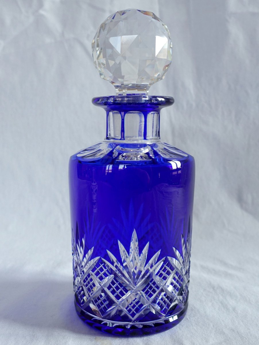 Baccarat, Grand Flacon à Alcool, Parfum En Cristal Overlay Bleu - Modèle Douai 20,2cm