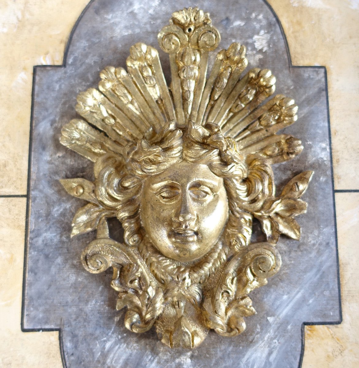 Panneau Décoratif De Style Louis XIV En Bronze Et Faux Marbre-photo-1