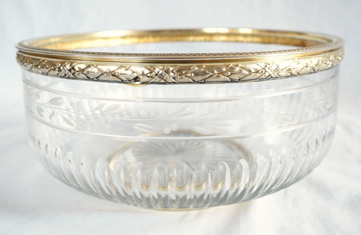 Puiforcat: Large Louis XVI Style Salad Bowl, Baccarat Crystal And Vermeil - Solid Silver-photo-2