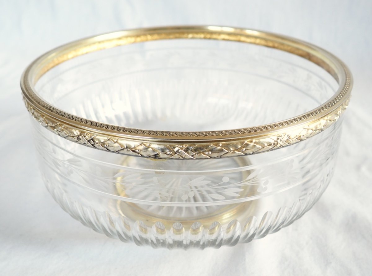 Puiforcat: Large Louis XVI Style Salad Bowl, Baccarat Crystal And Vermeil - Solid Silver