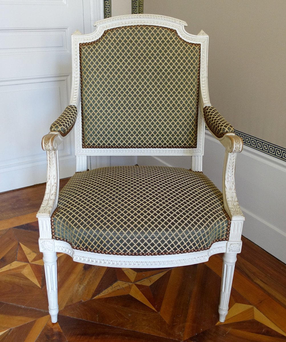 Claude Séné (attribué à) - Fauteuil De Bureau d'époque Louis XVI Recouvert De Crin De Cheval-photo-2