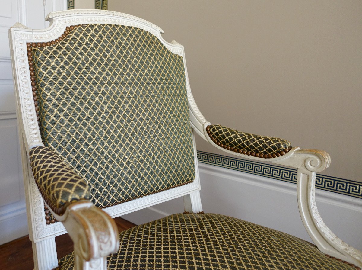 Claude Séné (attribué à) - Fauteuil De Bureau d'époque Louis XVI Recouvert De Crin De Cheval-photo-2