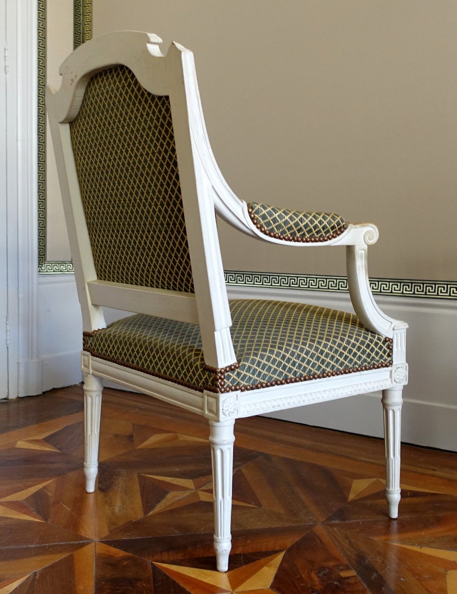 Claude Séné (attribué à) - Fauteuil De Bureau d'époque Louis XVI Recouvert De Crin De Cheval-photo-3