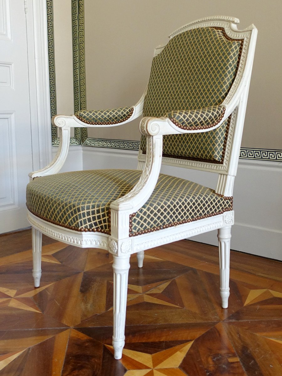 Claude Séné (attribué à) - Fauteuil De Bureau d'époque Louis XVI Recouvert De Crin De Cheval-photo-5