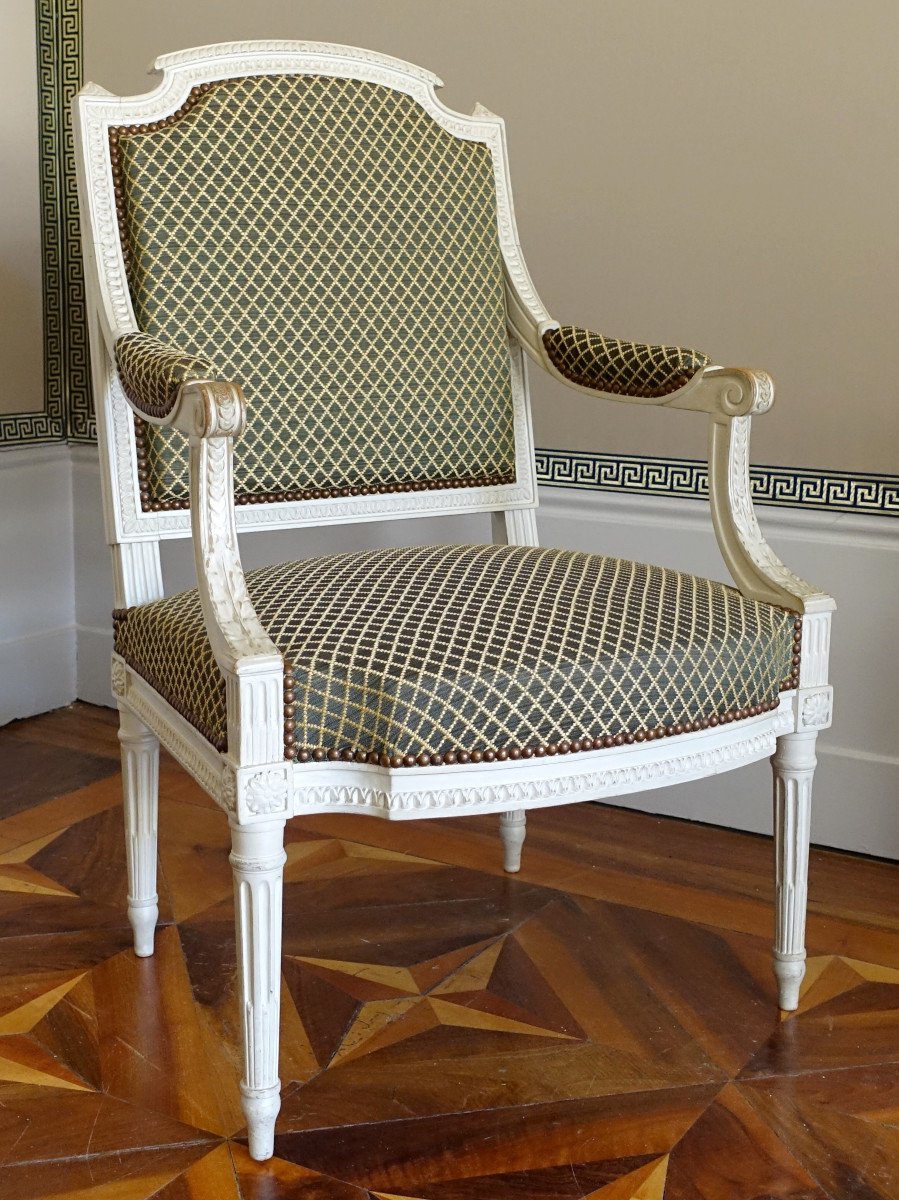 Claude Séné (attribué à) - Fauteuil De Bureau d'époque Louis XVI Recouvert De Crin De Cheval