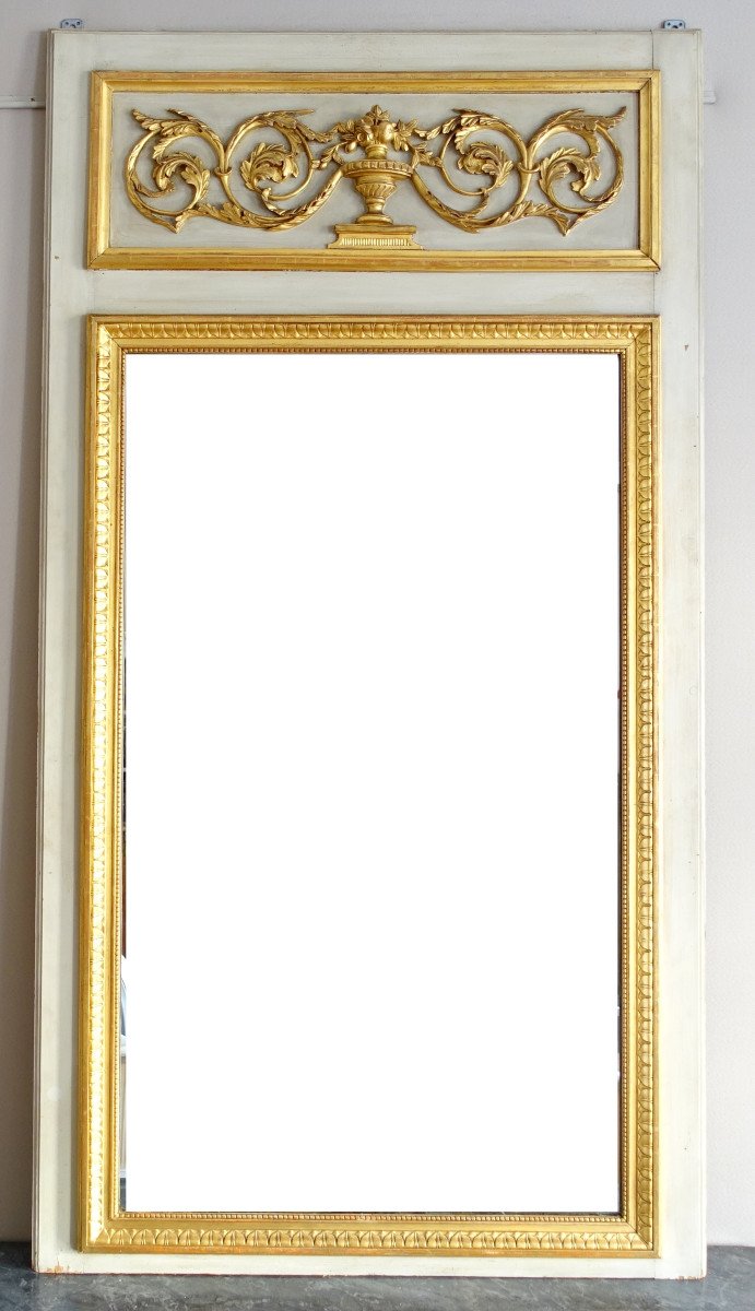 Trumeau, Miroir De cheminée ou Boiserie De Style Louis XVI En Bois Laqué Et Doré, 198 X 107cm-photo-2