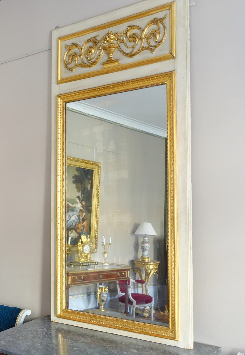 Trumeau, Miroir De cheminée ou Boiserie De Style Louis XVI En Bois Laqué Et Doré, 198 X 107cm-photo-4