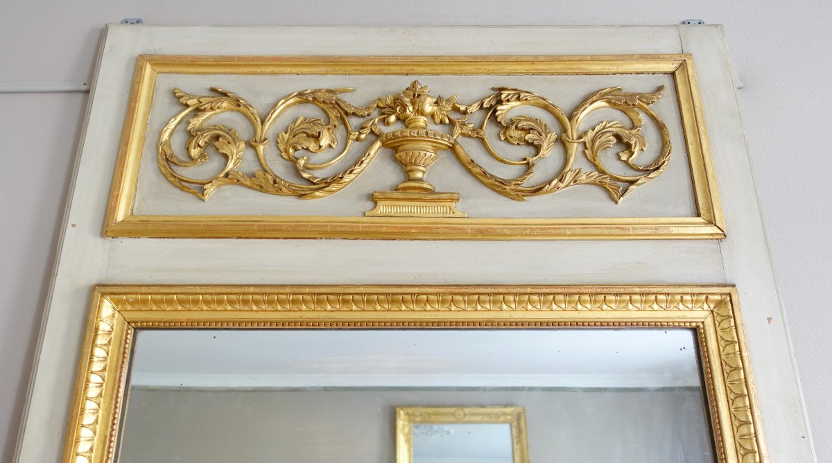 Trumeau, Miroir De cheminée ou Boiserie De Style Louis XVI En Bois Laqué Et Doré, 198 X 107cm-photo-1