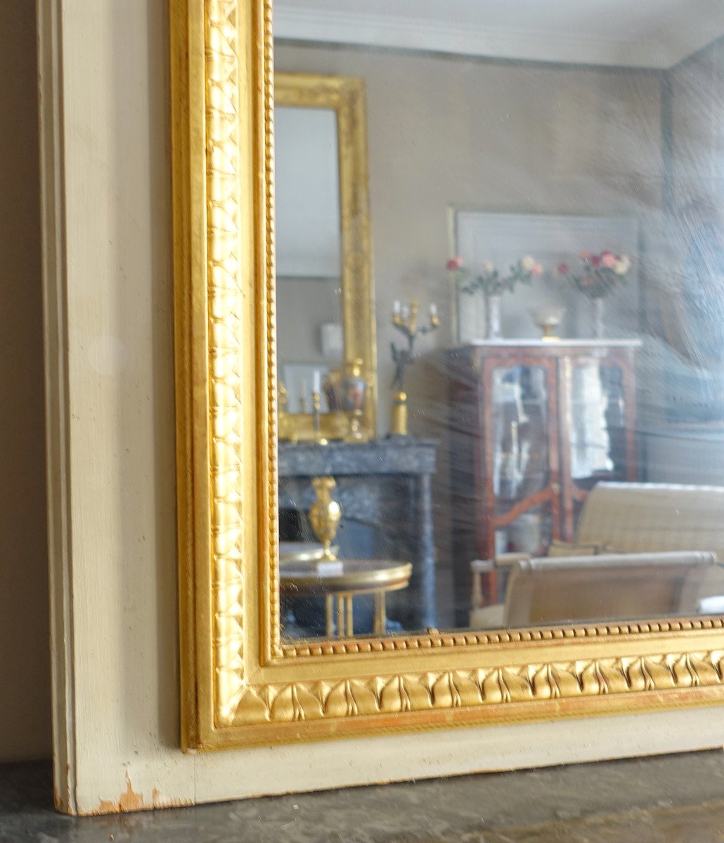 Trumeau, Miroir De cheminée ou Boiserie De Style Louis XVI En Bois Laqué Et Doré, 198 X 107cm-photo-4