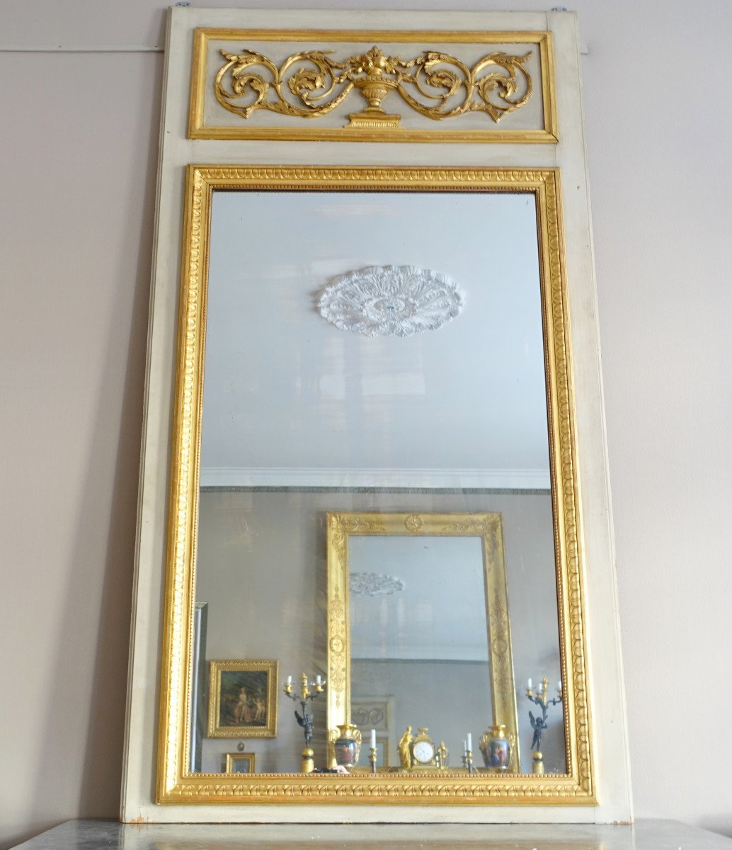 Trumeau, Miroir De cheminée ou Boiserie De Style Louis XVI En Bois Laqué Et Doré, 198 X 107cm