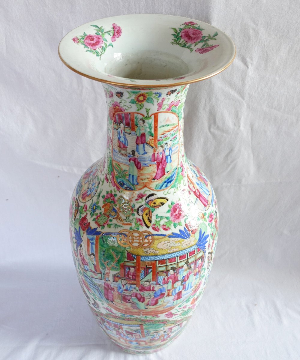 Grand Vase Potiche 65cm En Porcelaine De Canton Polychrome Et Dorée - Chine XIXe Siècle-photo-3