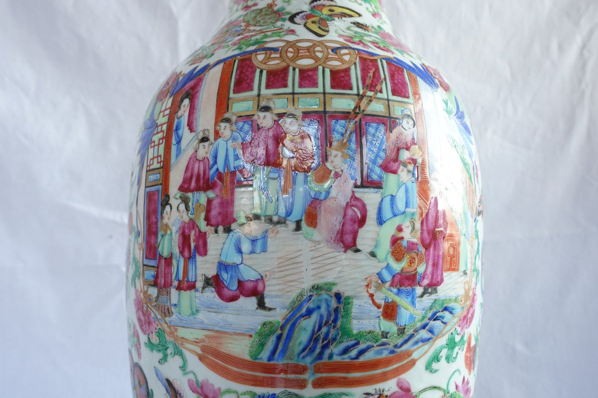 Grand Vase Potiche 65cm En Porcelaine De Canton Polychrome Et Dorée - Chine XIXe Siècle-photo-6