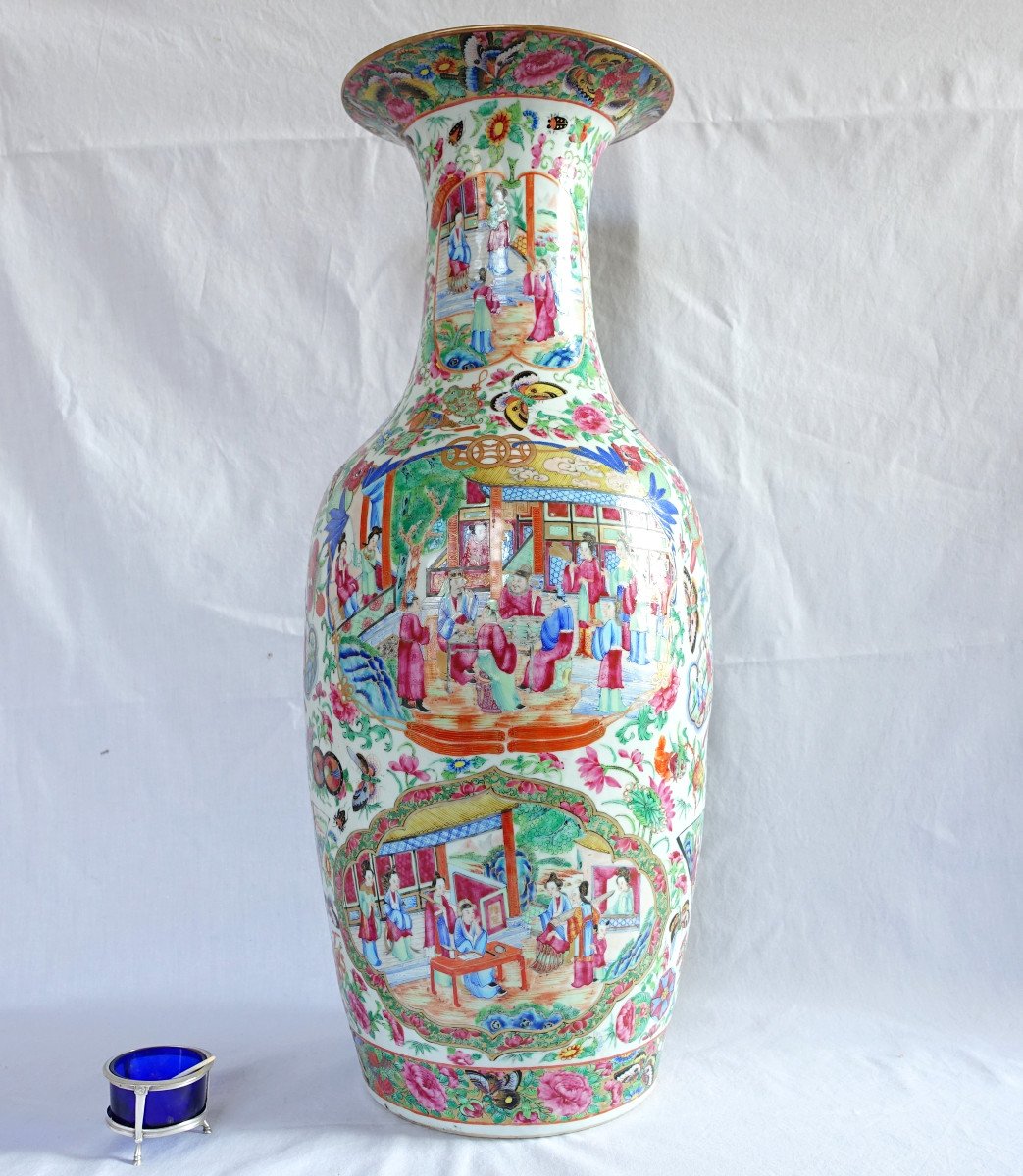 Grand Vase Potiche 65cm En Porcelaine De Canton Polychrome Et Dorée - Chine XIXe Siècle