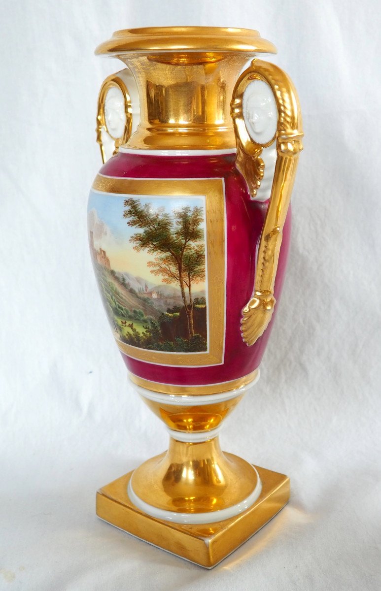   Paire De Vases En Porcelaine De Paris Dor&eacute;e Et Polychrome, &eacute;poque Restauration 32,5cm-photo-3