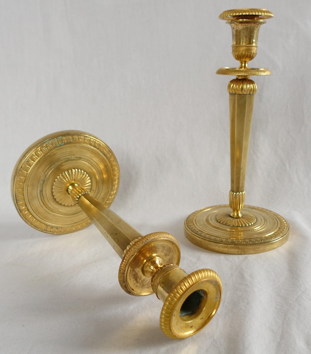 Ravrio - Pair Of Empire Candlesticks In Mercury-gilt Bronze, Early 19th Century-photo-4