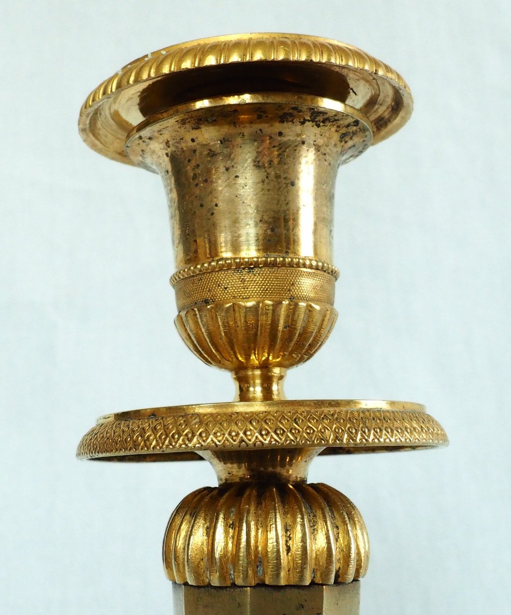 Ravrio - Pair Of Empire Candlesticks In Mercury-gilt Bronze, Early 19th Century-photo-5