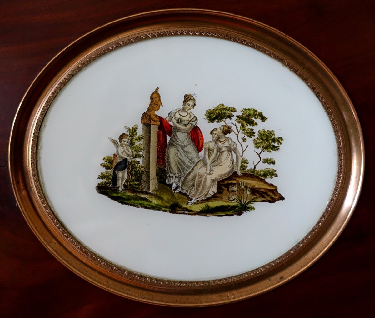 Large Miniature In Eglomisé Glass And Mahogany Allegory Of Hero Cult, 32 X 25cm-photo-3