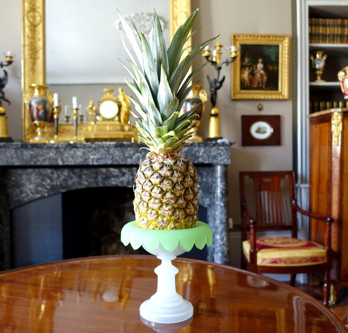 Opaline Pineapple Holder From The Charles X, Baccarat Or Saint Louis Period, Cabinet Of Curiosities