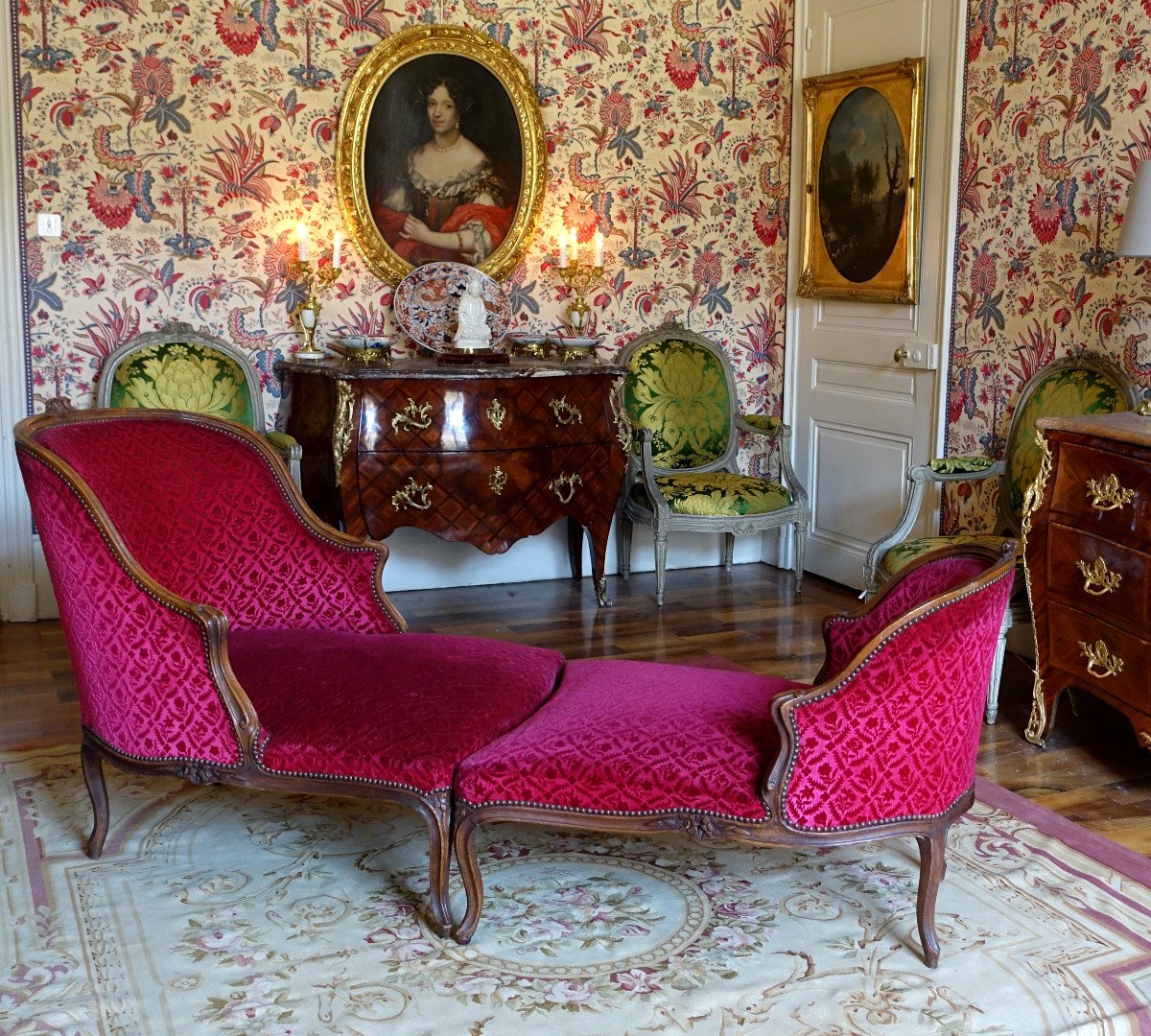 Duchesse Brisée - chaise longue d'époque Louis XV Velours Frappé Manufacture Bonvallet-photo-2