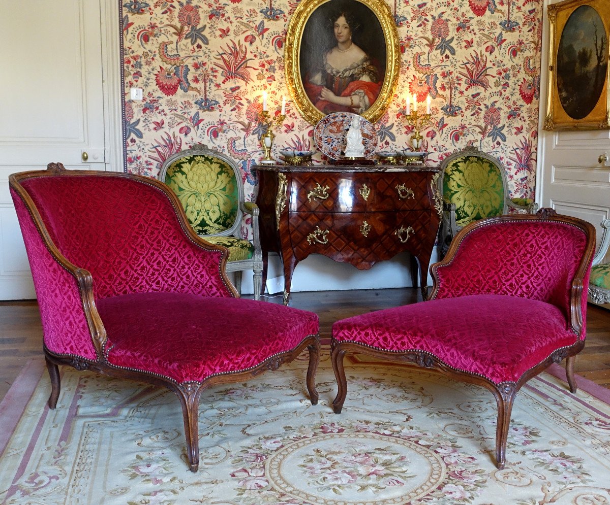 Duchesse Brisée - chaise longue d'époque Louis XV Velours Frappé Manufacture Bonvallet-photo-1