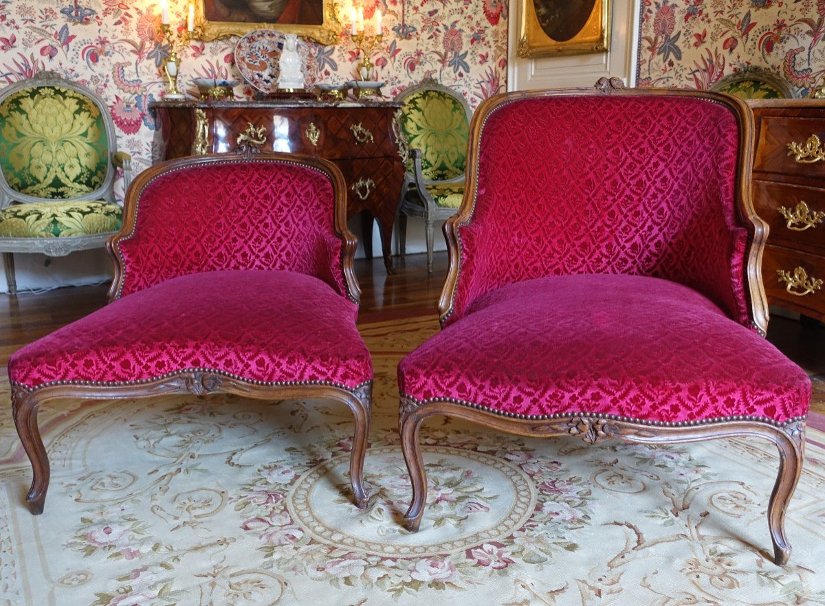 Duchesse Brisée - chaise longue d'époque Louis XV Velours Frappé Manufacture Bonvallet-photo-2