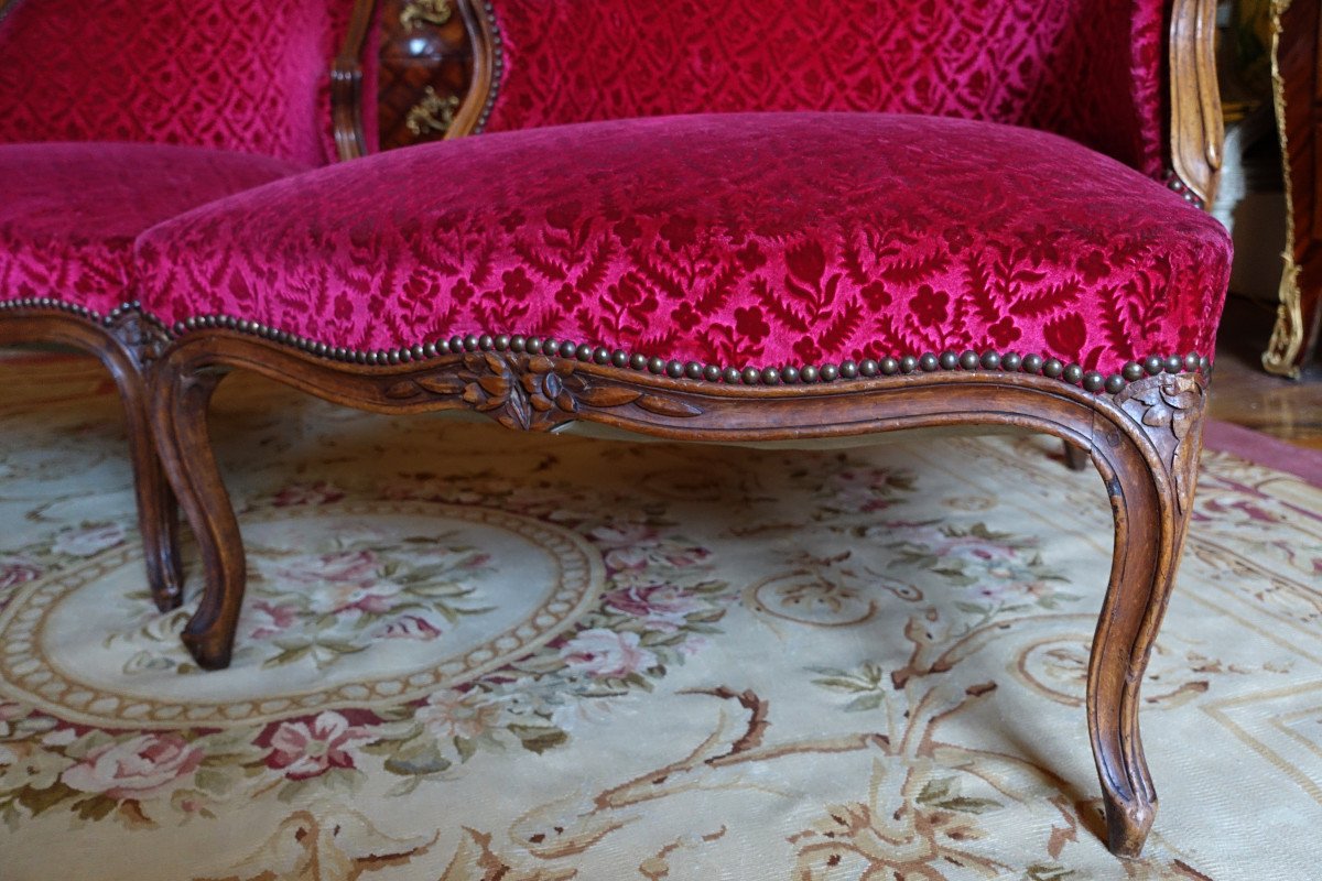 Duchesse Brisée - chaise longue d'époque Louis XV Velours Frappé Manufacture Bonvallet-photo-3