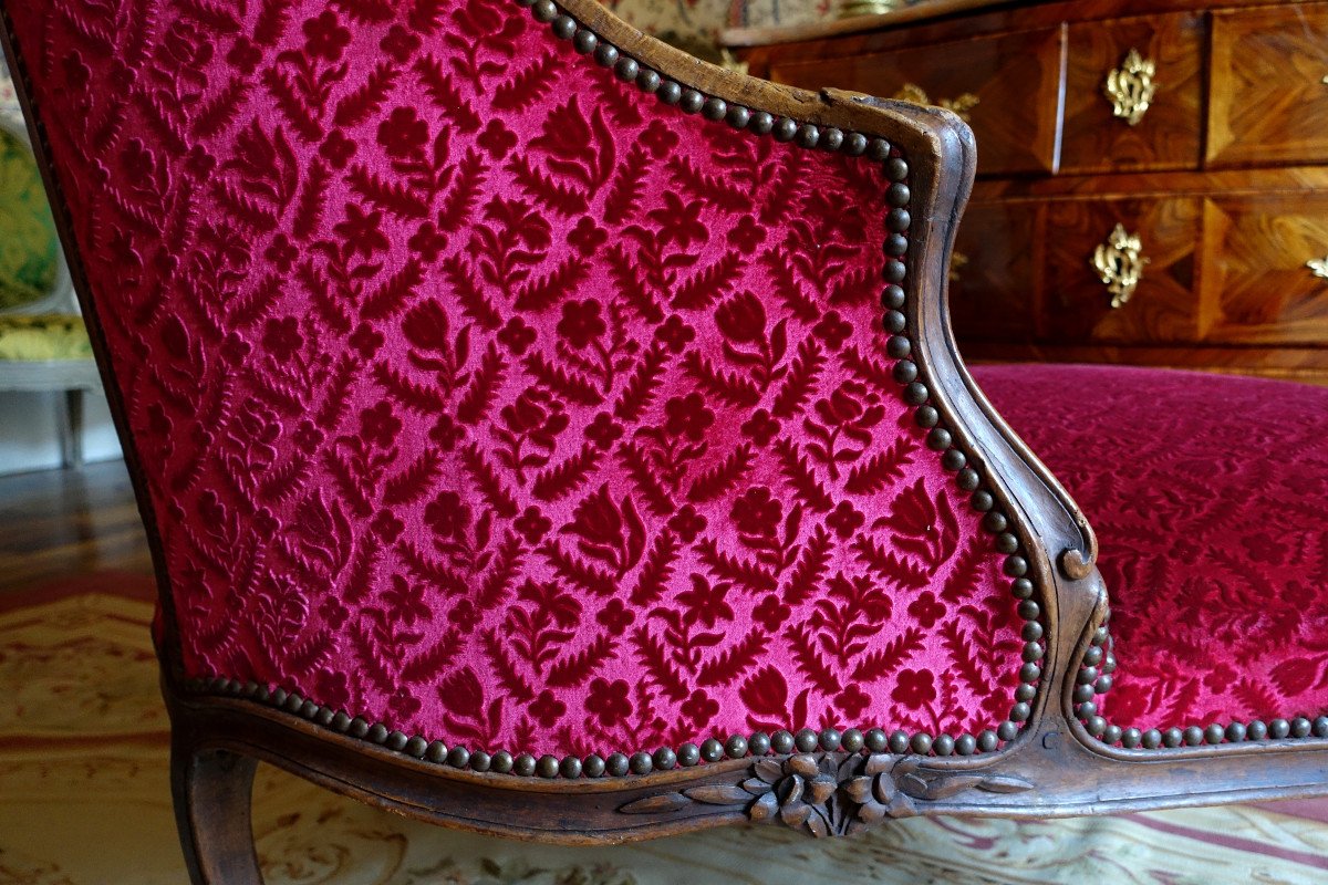 Duchesse Brisée - chaise longue d'époque Louis XV Velours Frappé Manufacture Bonvallet-photo-5