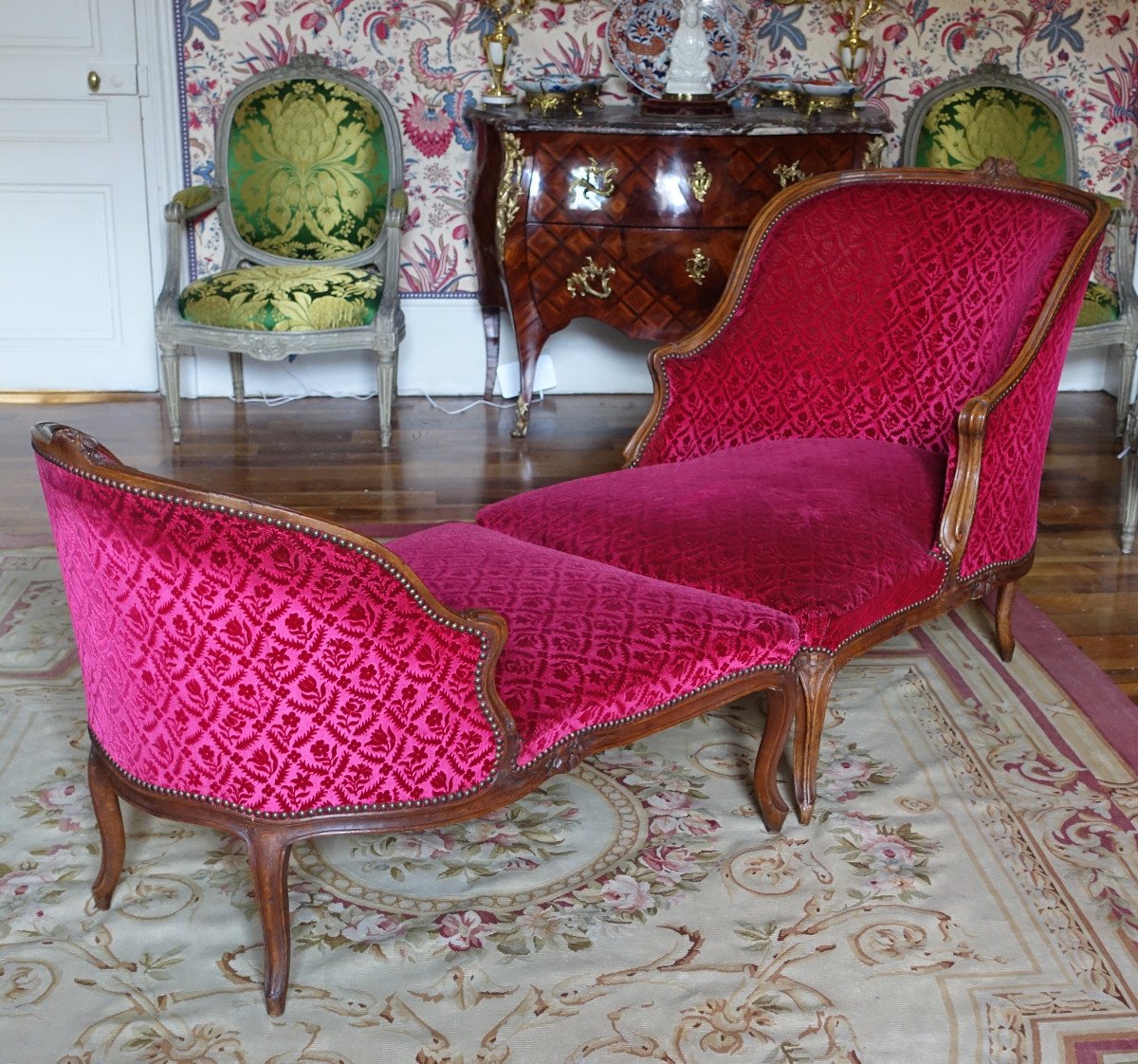 Duchesse Brisée - chaise longue d'époque Louis XV Velours Frappé Manufacture Bonvallet