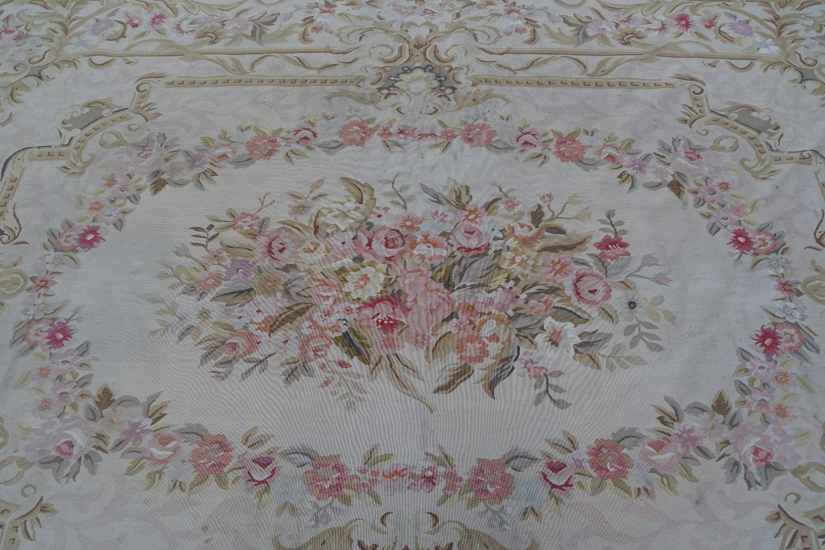 Large Louis XVI Style Aubusson Rug, Napoleon III Period - 364cm X 265cm-photo-1