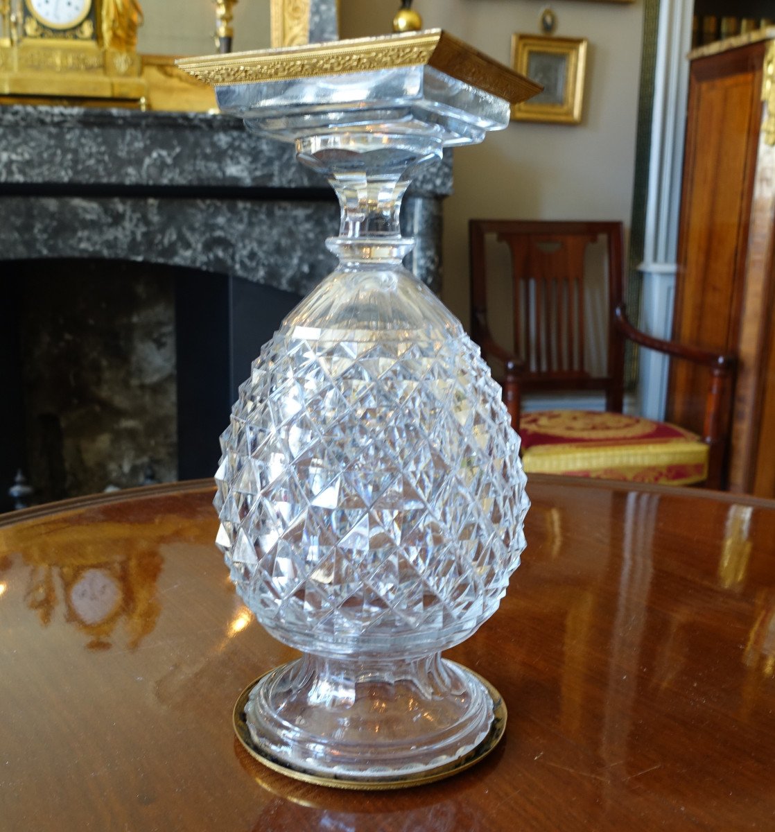 Le Creusot : Vase d'époque Charles X En Cristal Taillé, Monture En Bronze Doré Au Mercure-photo-2