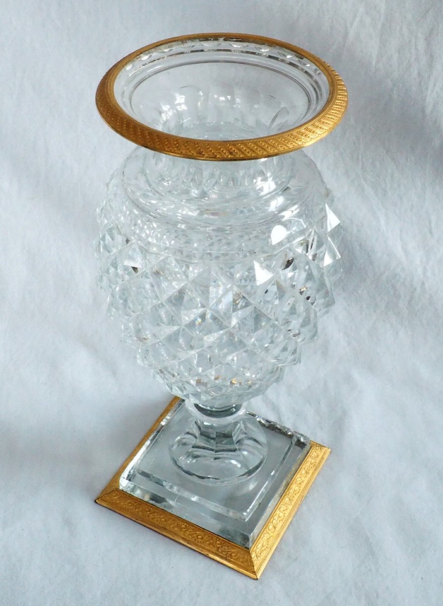 Le Creusot : Vase d'époque Charles X En Cristal Taillé, Monture En Bronze Doré Au Mercure-photo-6