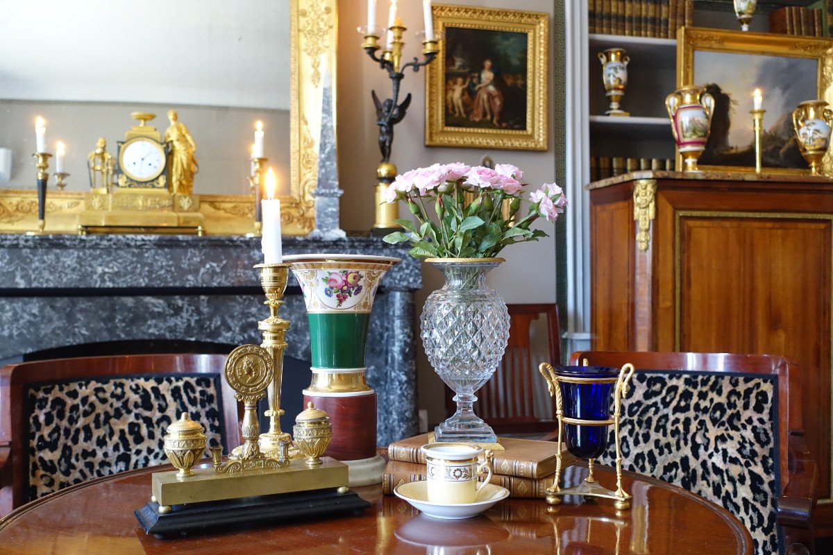 Le Creusot : Vase d'époque Charles X En Cristal Taillé, Monture En Bronze Doré Au Mercure-photo-8