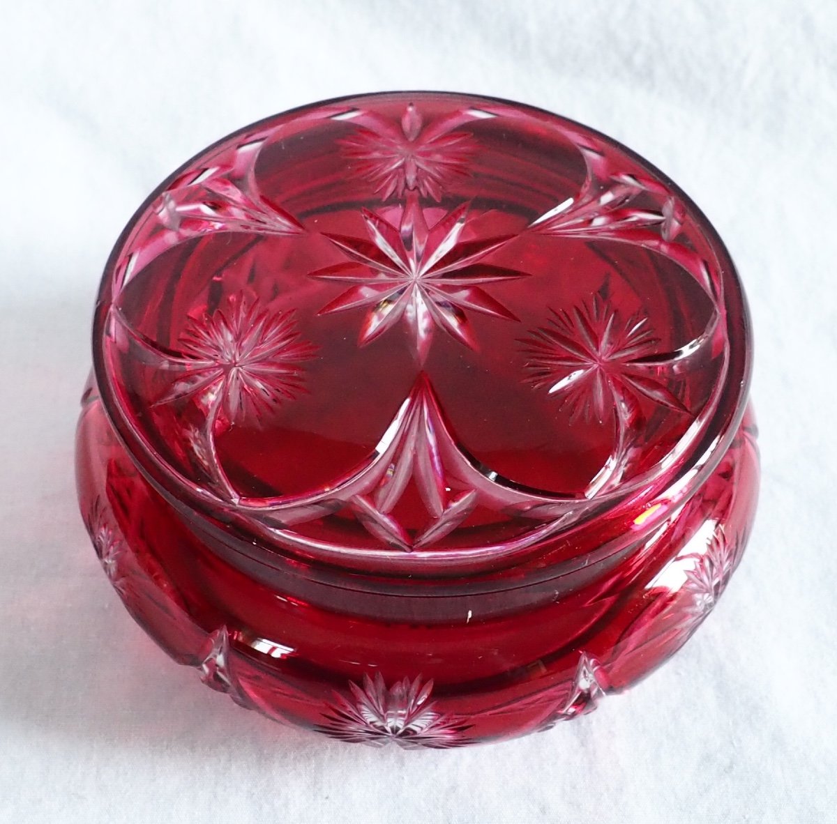 Baccarat - Bonbonnière En Cristal Taillé Overlay Rose-photo-3