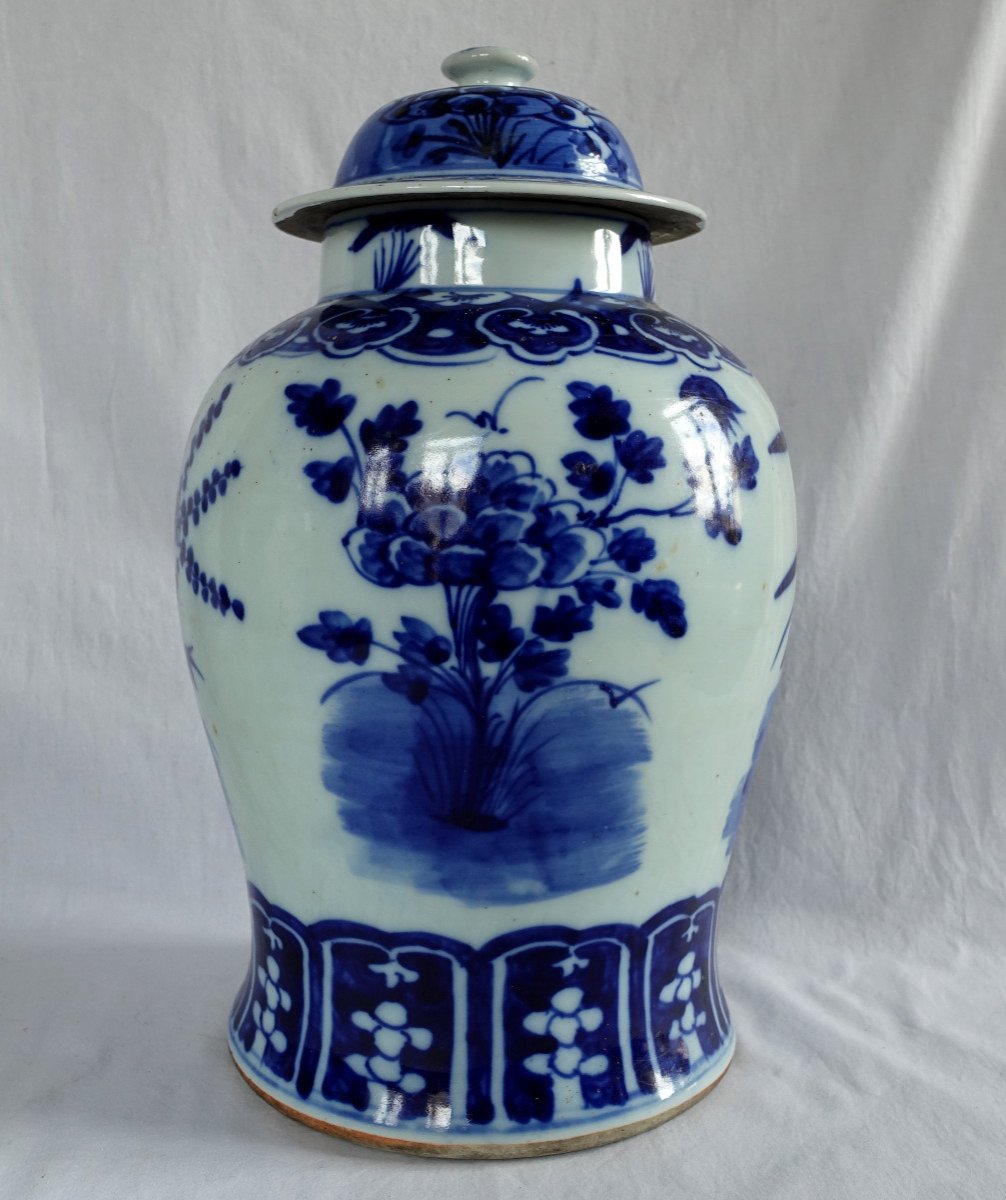 Pair Of Large Hue Blue Porcelain Potiches - Indochina Or China 41cm-photo-2