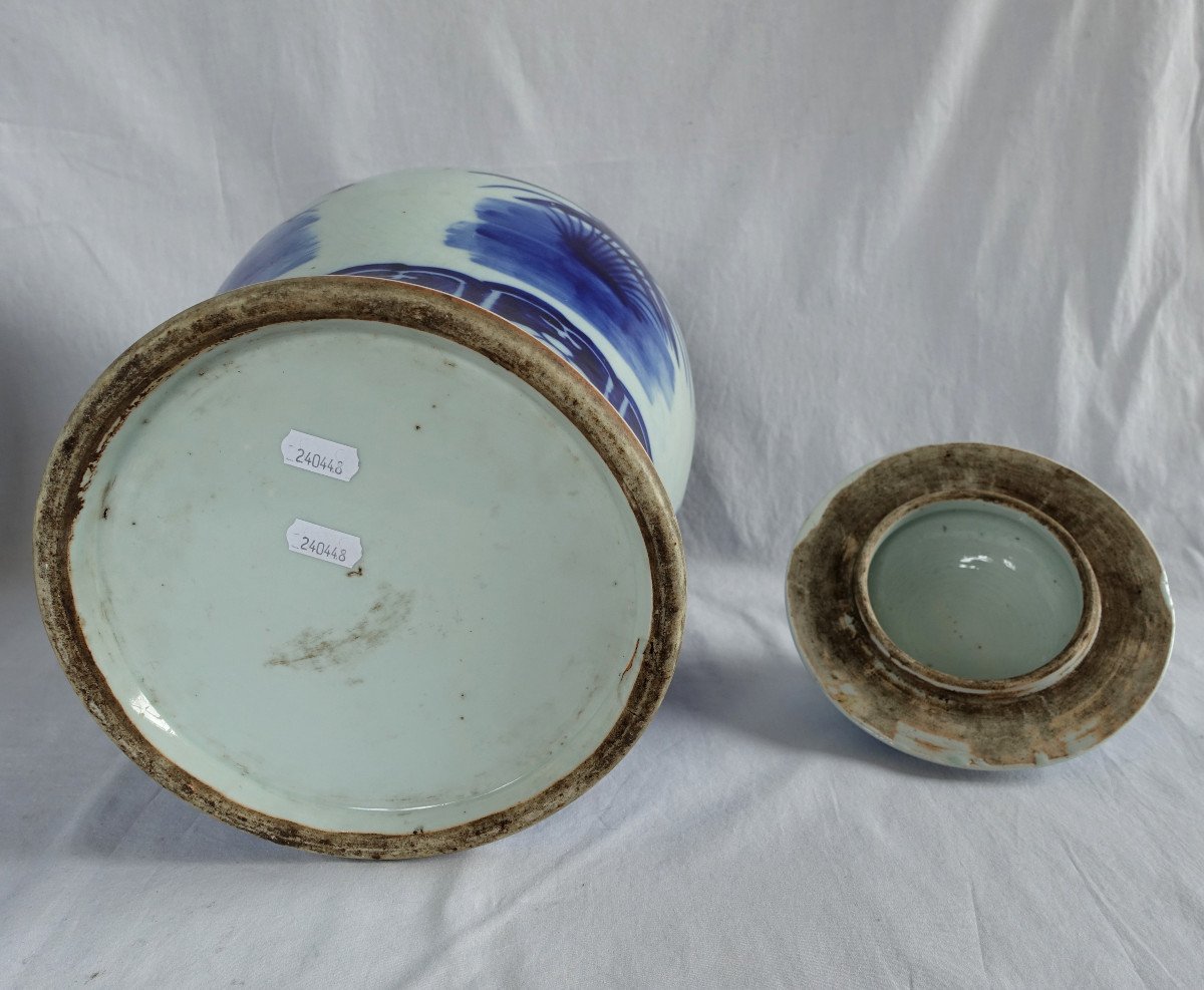 Pair Of Large Hue Blue Porcelain Potiches - Indochina Or China 41cm-photo-4