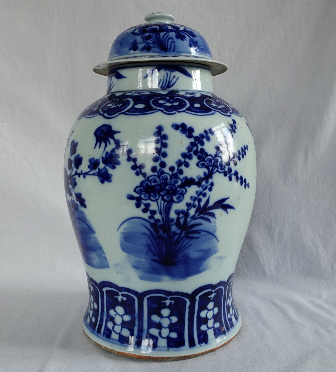 Pair Of Large Hue Blue Porcelain Potiches - Indochina Or China 41cm-photo-1