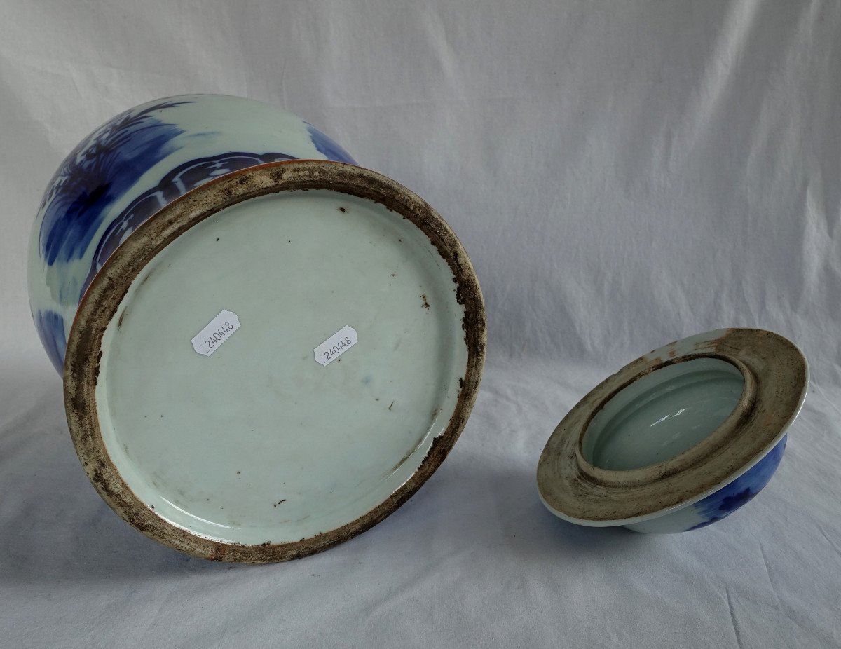 Pair Of Large Hue Blue Porcelain Potiches - Indochina Or China 41cm-photo-3