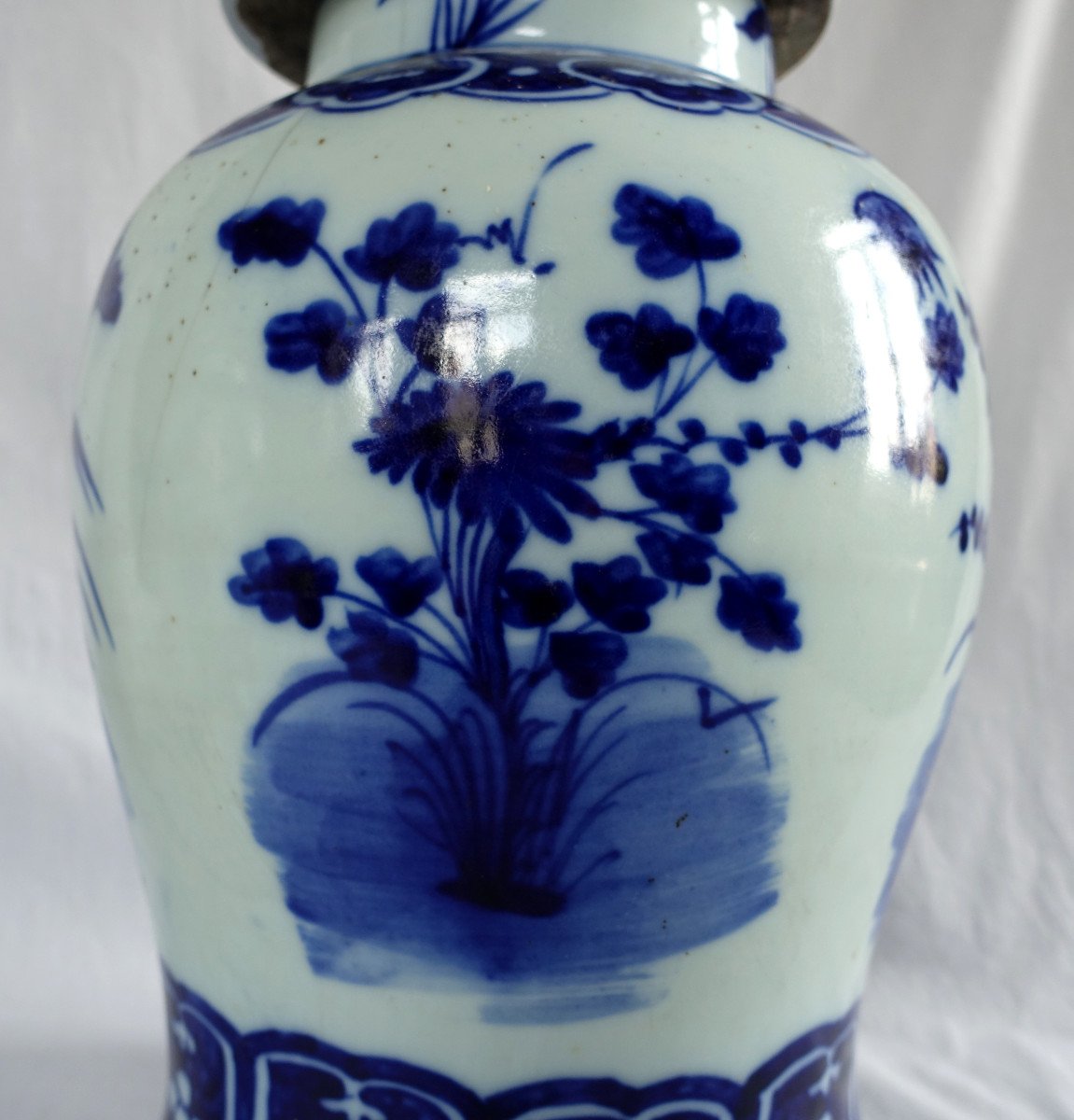 Pair Of Large Hue Blue Porcelain Potiches - Indochina Or China 41cm-photo-4