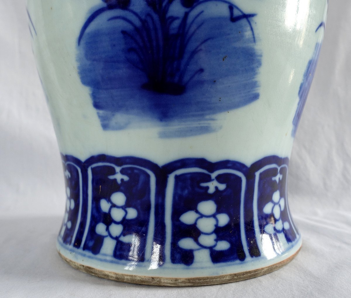 Pair Of Large Hue Blue Porcelain Potiches - Indochina Or China 41cm-photo-5