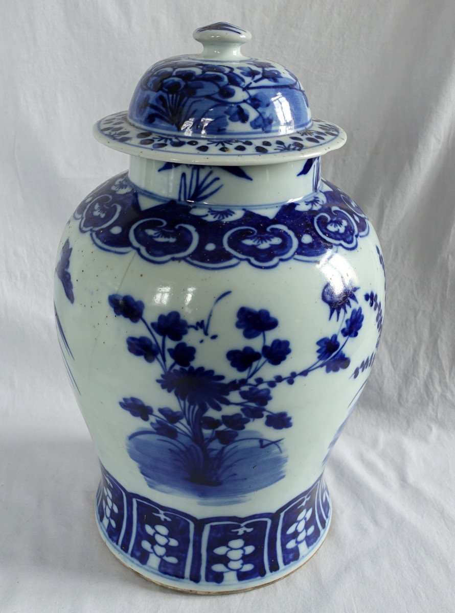 Pair Of Large Hue Blue Porcelain Potiches - Indochina Or China 41cm-photo-6