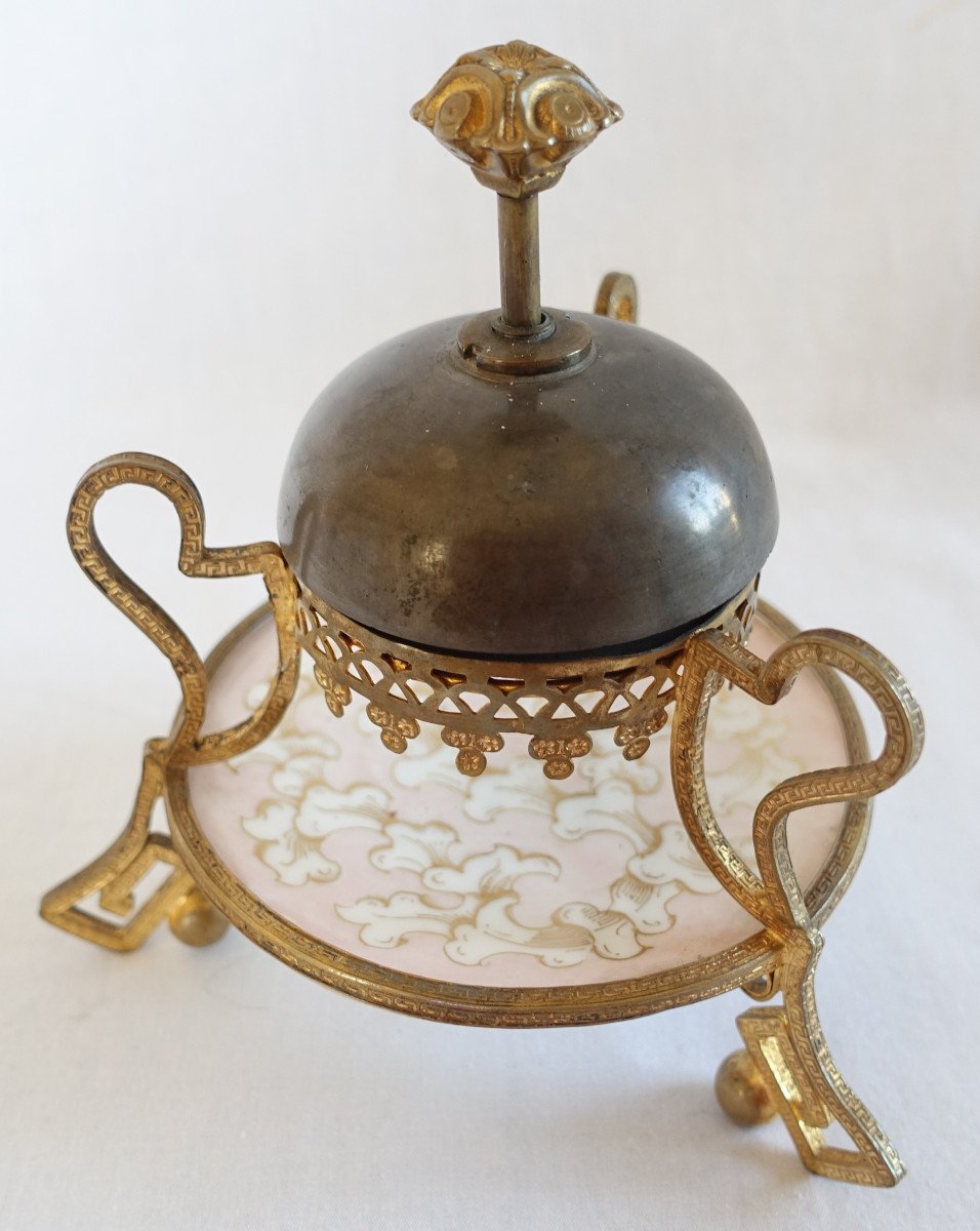 Table Bell For Calling Servants - Bronze And Porcelain Late 19th Century - Curiosity-photo-2