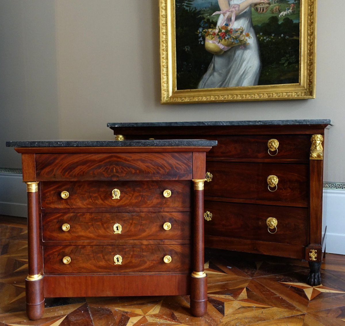 Empire Style Mahogany And Gilt Bronze Children's Chest Of Drawers - 85cm X 53cm X 76.5cm